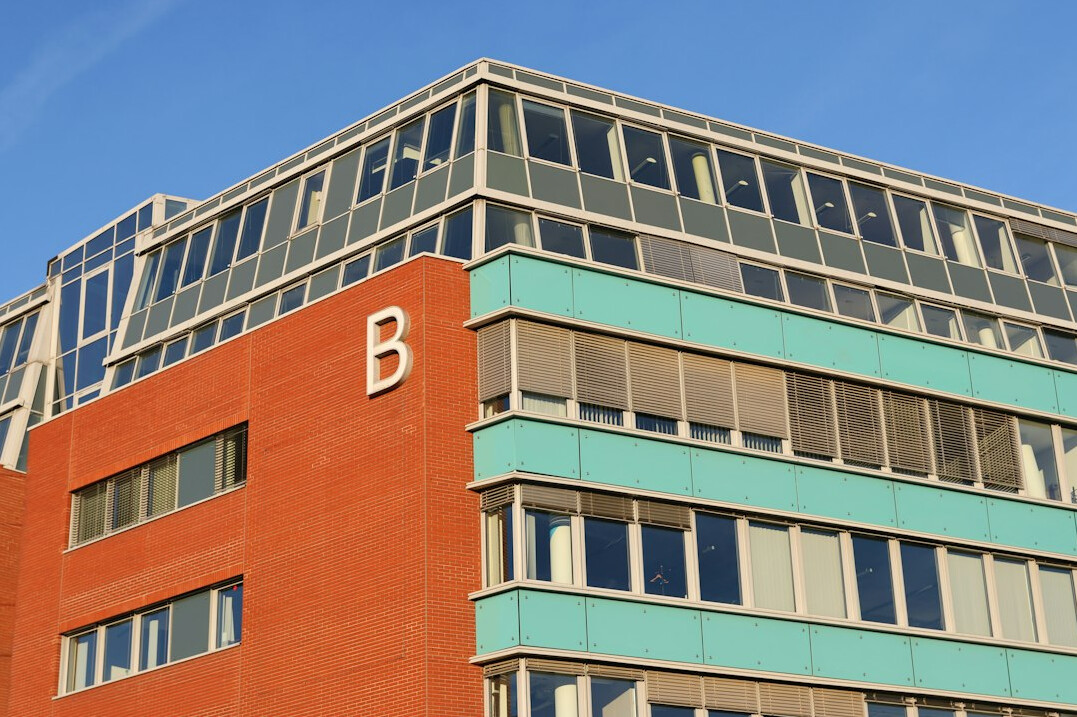 Modern media company office building exterior in London
